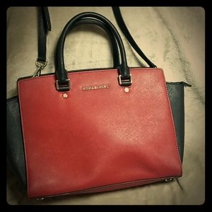 Michael Kors Red & Black Leather Handbag